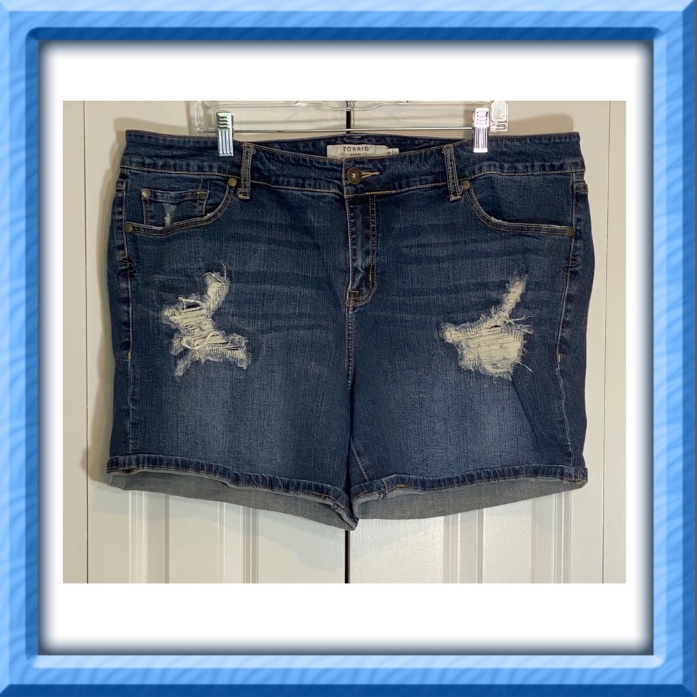 Torrid Distressed medium Light Blue Denim Shorts
